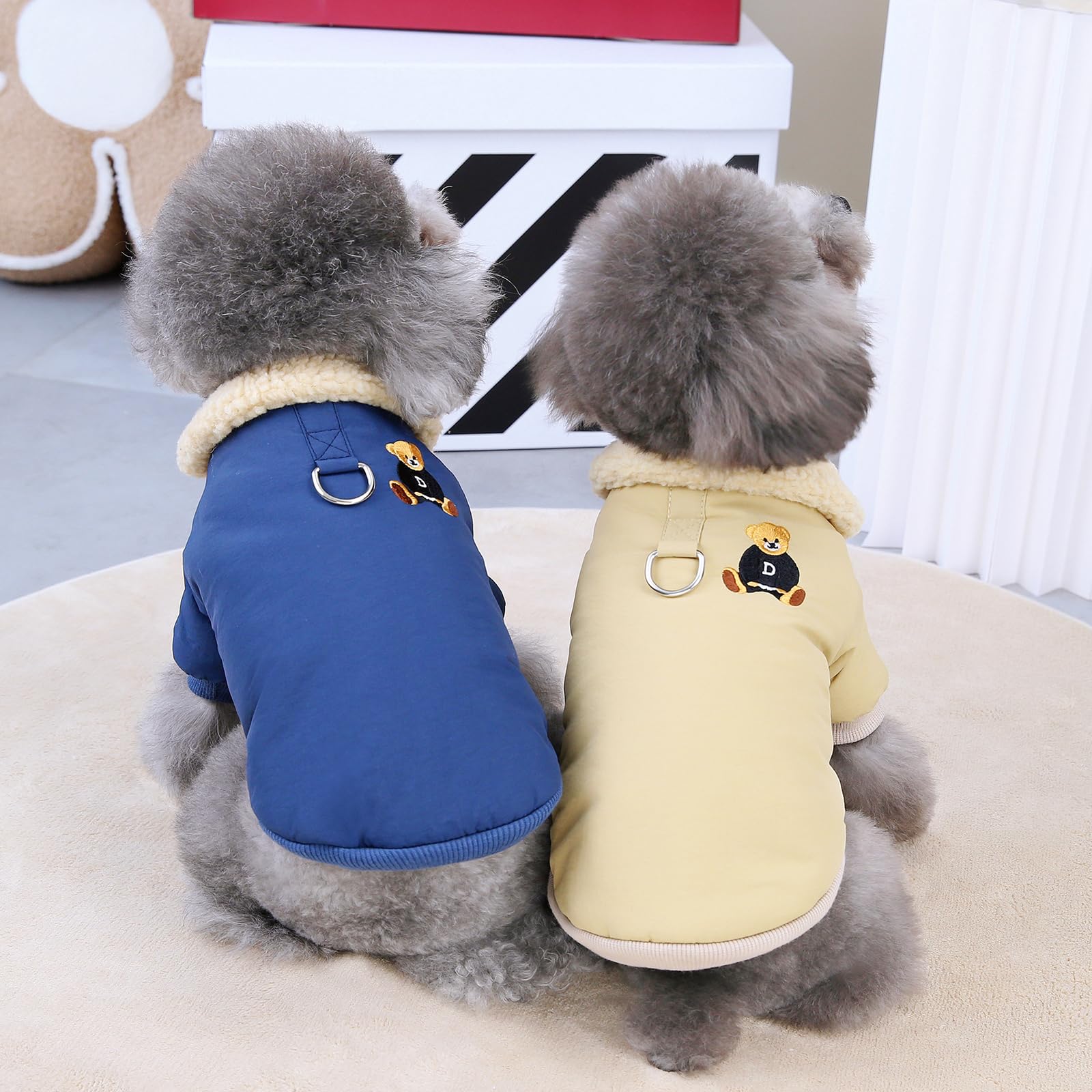 Izefia Dog Coat Cold Weather Coats Windproof Jacket Fleece Warm Sweater Winter Thick Clothes Vest Fleece Collar Bear Print Coat for Small Dog Medium Cat Khaki XL - Image 4