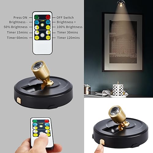 Miniatura 2 de HOFUY Paquete de 2 focos LED inalámbricos que funcionan con pilas, luces de disco con 2 controles remotos, luces de punto regulables con atenuador