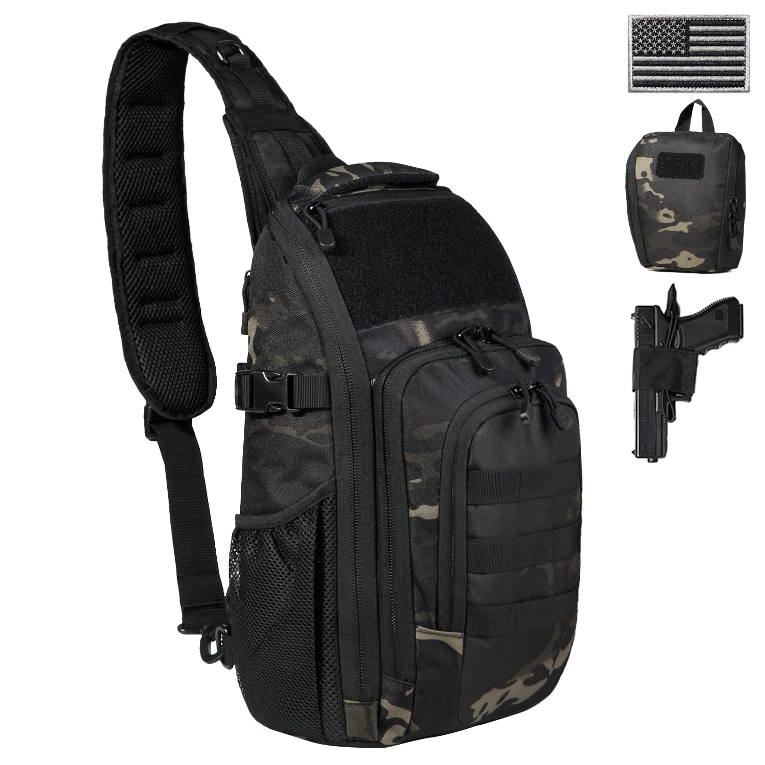 Photo 1 of DBTAC Tactical Shoulder Chest Pack for Concealed Carry of Handgun, Tactical Sling Bag for EDC, Travel, Outdoor Sports 15" x 8" x 5" Single Strap backpack Black Camo