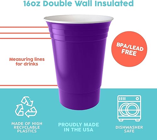 Miniatura 3 de Sili Wraps Vaso aislado de doble pared  Vasos de plástico irrompibles para fiesta  Reutilizable  Apto para lavavajillas  Taza reciclable para