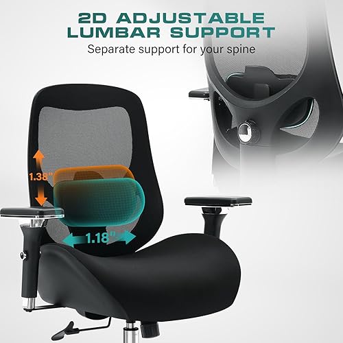 Miniatura 8 de Silla de oficina grande y alta de 750 libras con cojín de asiento ancho y grueso para personas pesadas, sillas de escritorio ergonómicas de malla