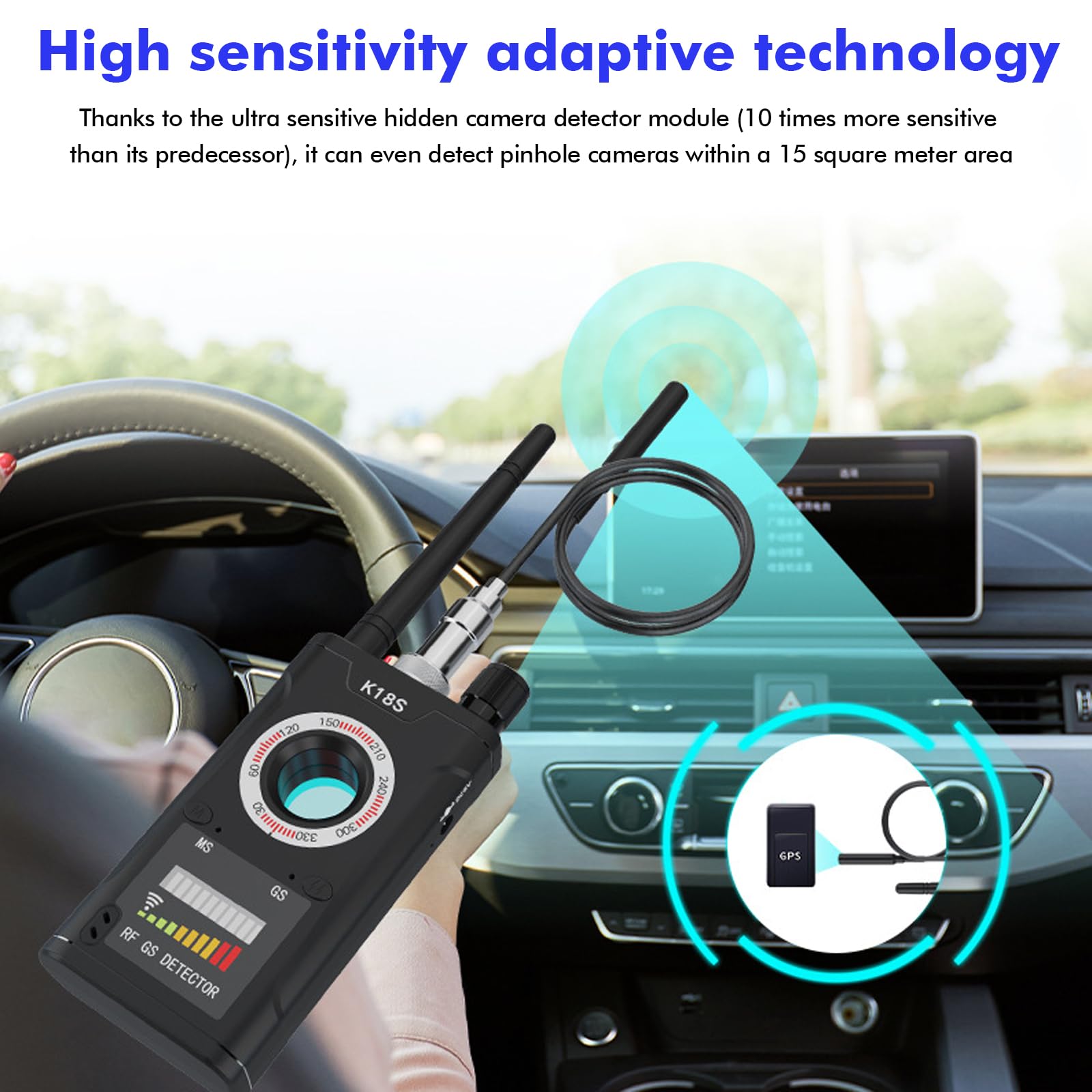 Détecteur de caméra cachée : détecteur de signal RF portable avec balayage infrarouge, détecteur de systèmes d'écoute, détecteurs GPS pour traceur GPS, détecteur anti-espion pour la