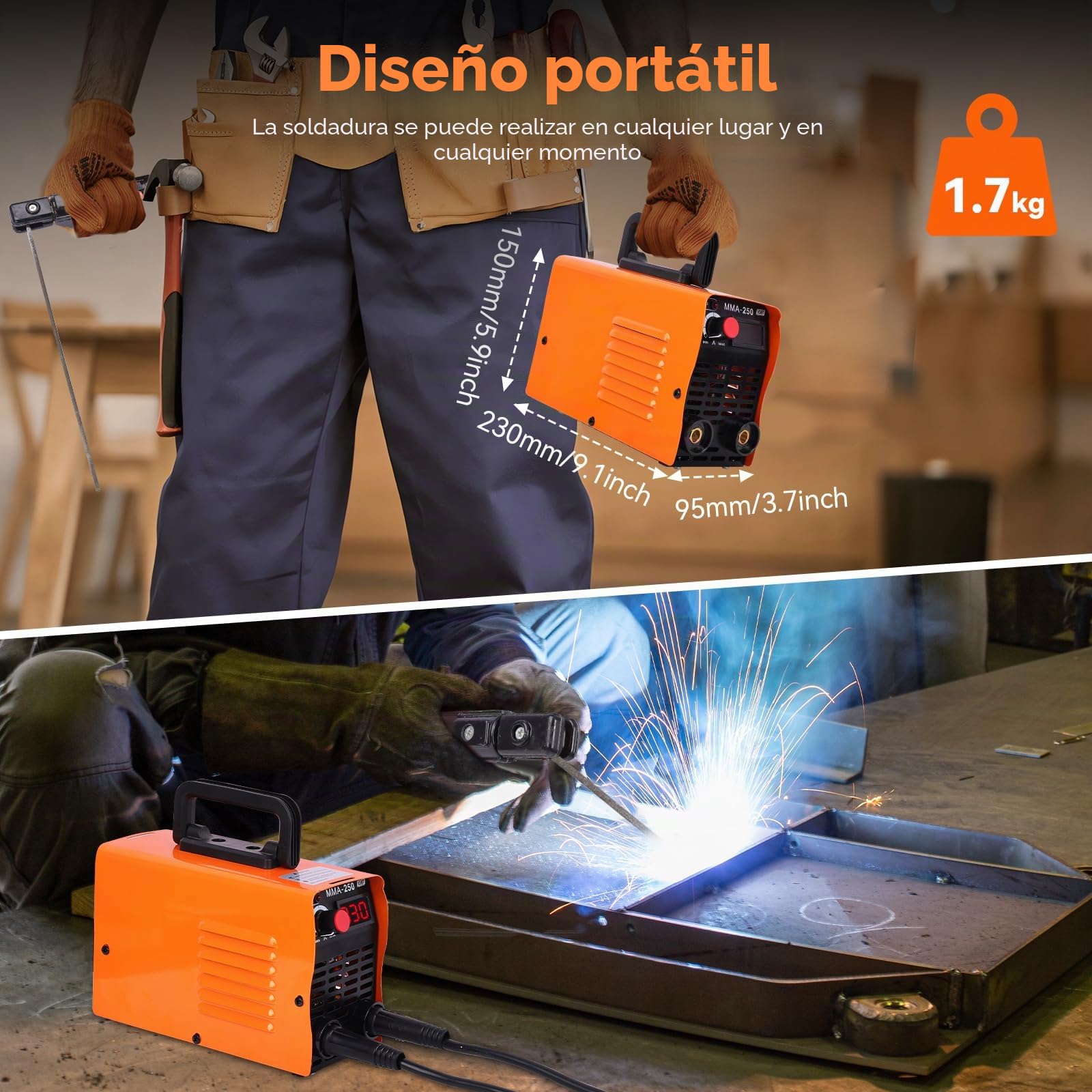 Soldador Inverter 250A 220V IGBT Portátil con Pantalla Digital LCD, Máquina de Soldar Eléctrica Electrodo MMA ARC Profesional, Kit Completo para Bricolaje y Hogar