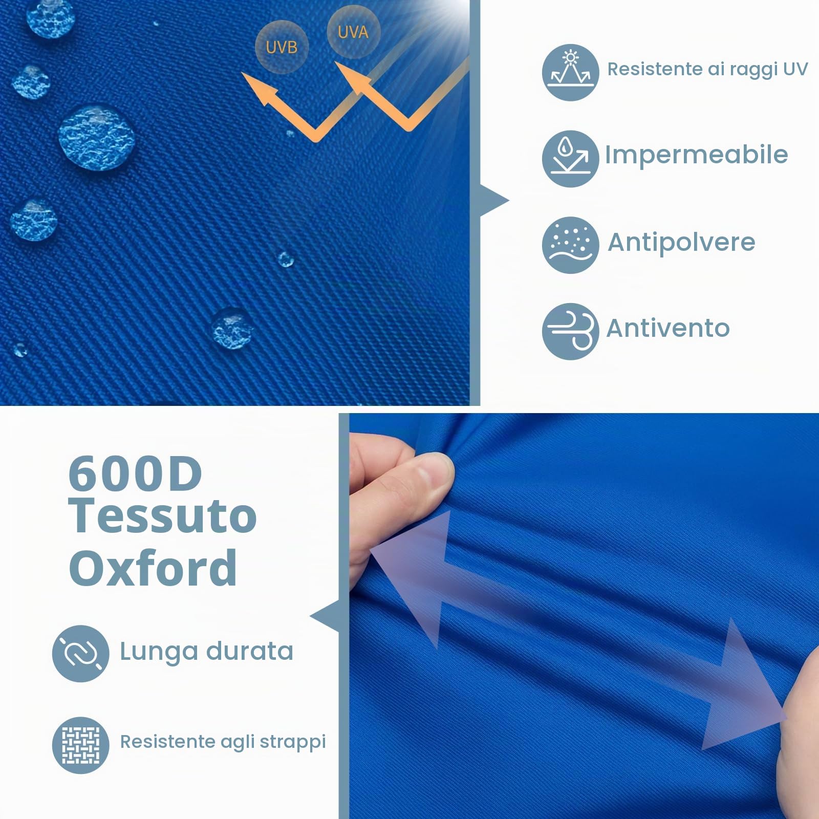 Tendalino per barca Copertura per bagagliaio per 3 supporti per prua Top - Accessori per l'organizzazione del baldacchino impermeabile 600D per neve Pioggia a prova di polvere (3BOW 73-78W)