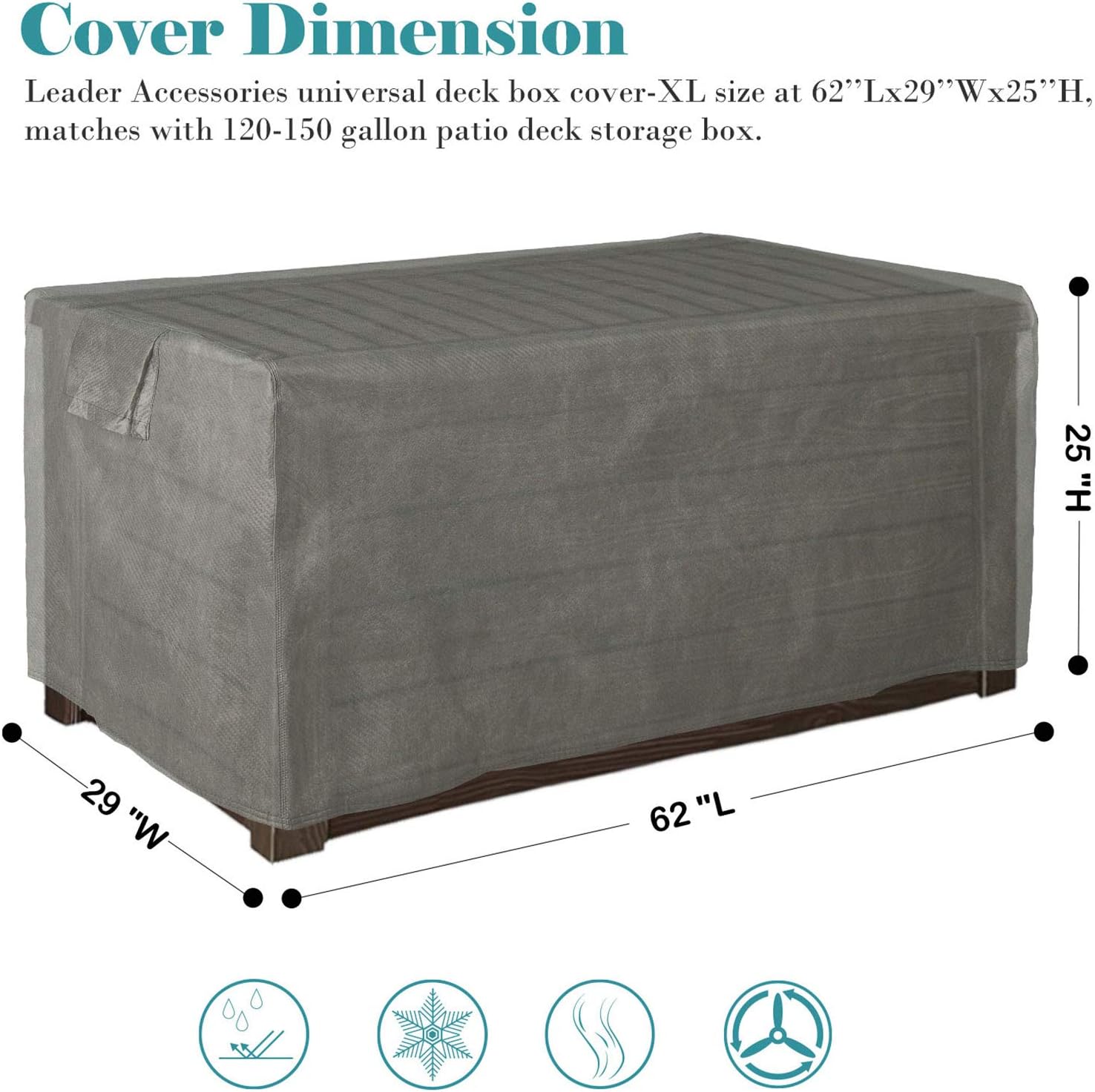 Leader Accessories Waterproof Deck Box/Storage Ottoman Bench Cover for Keter/Lifetime/Suncast/Rubbermaid Deck Box