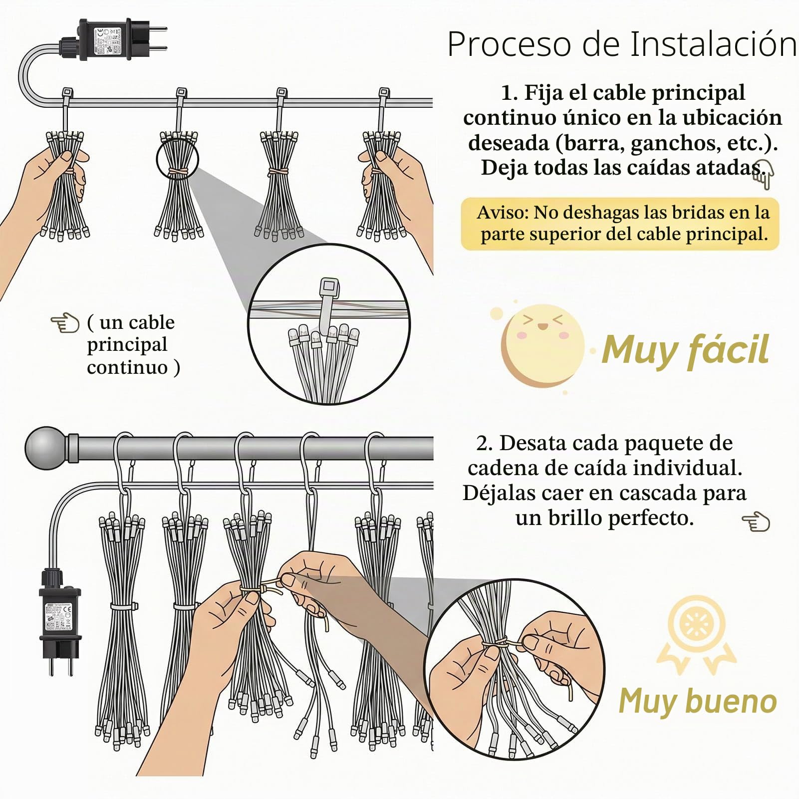Cortina de Luces con Enchufe, 6Mx3M 600LED Blanco Cálido, 2 Piezas | IP65 impermeable, 8 modos, temporizador, guirnalda, cascada de luz para interior, exterior, balcón, boda, fiesta y jardín