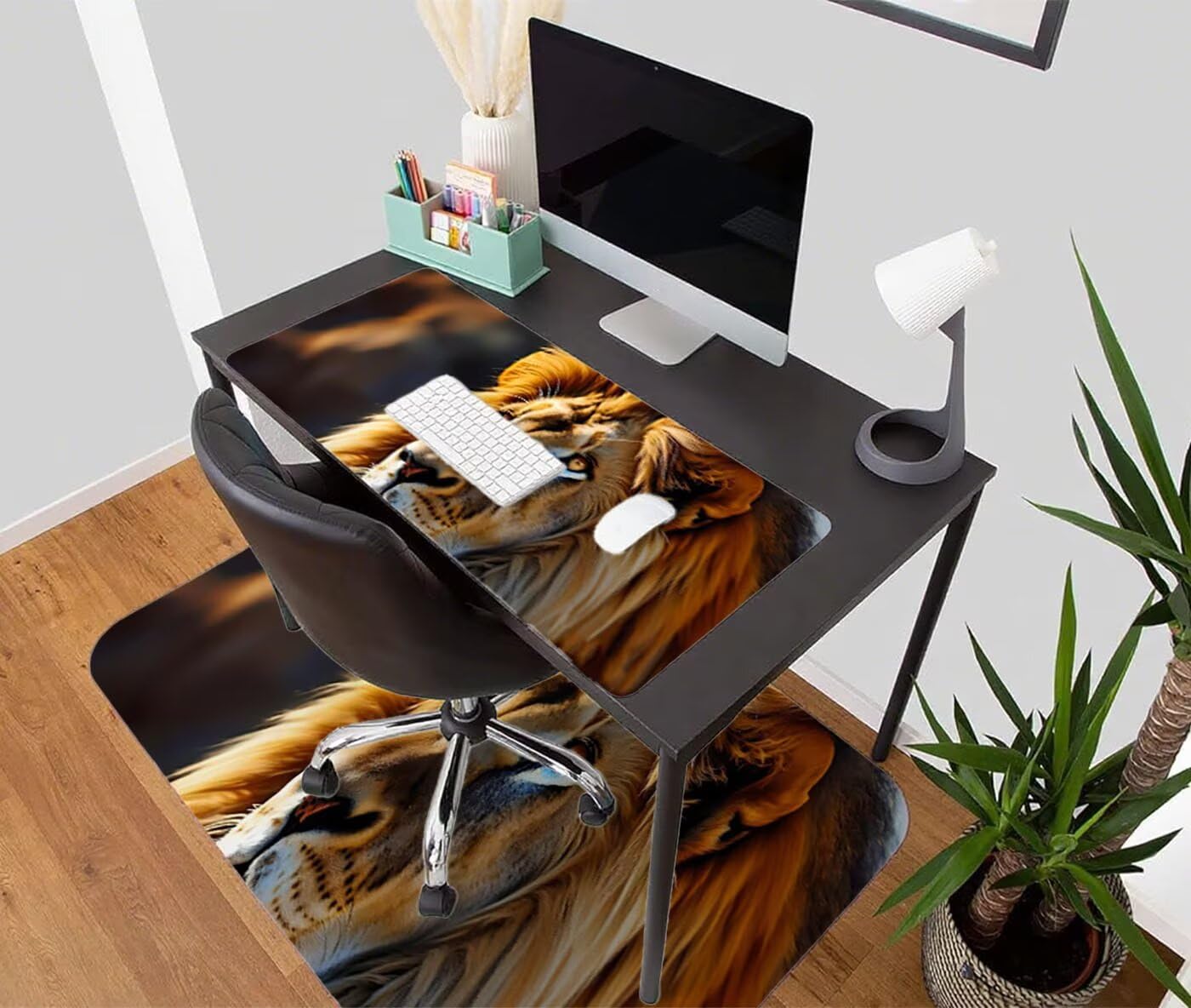Podkładka pod mysz XXL 1200 x 600 mm duża podkładka pod mysz dla graczy zwierzęta pod ręką biurko szyte krawędzie wodoodporna antypoślizgowa do komputera, laptopa poprawia precyzję i szybkość, lew S