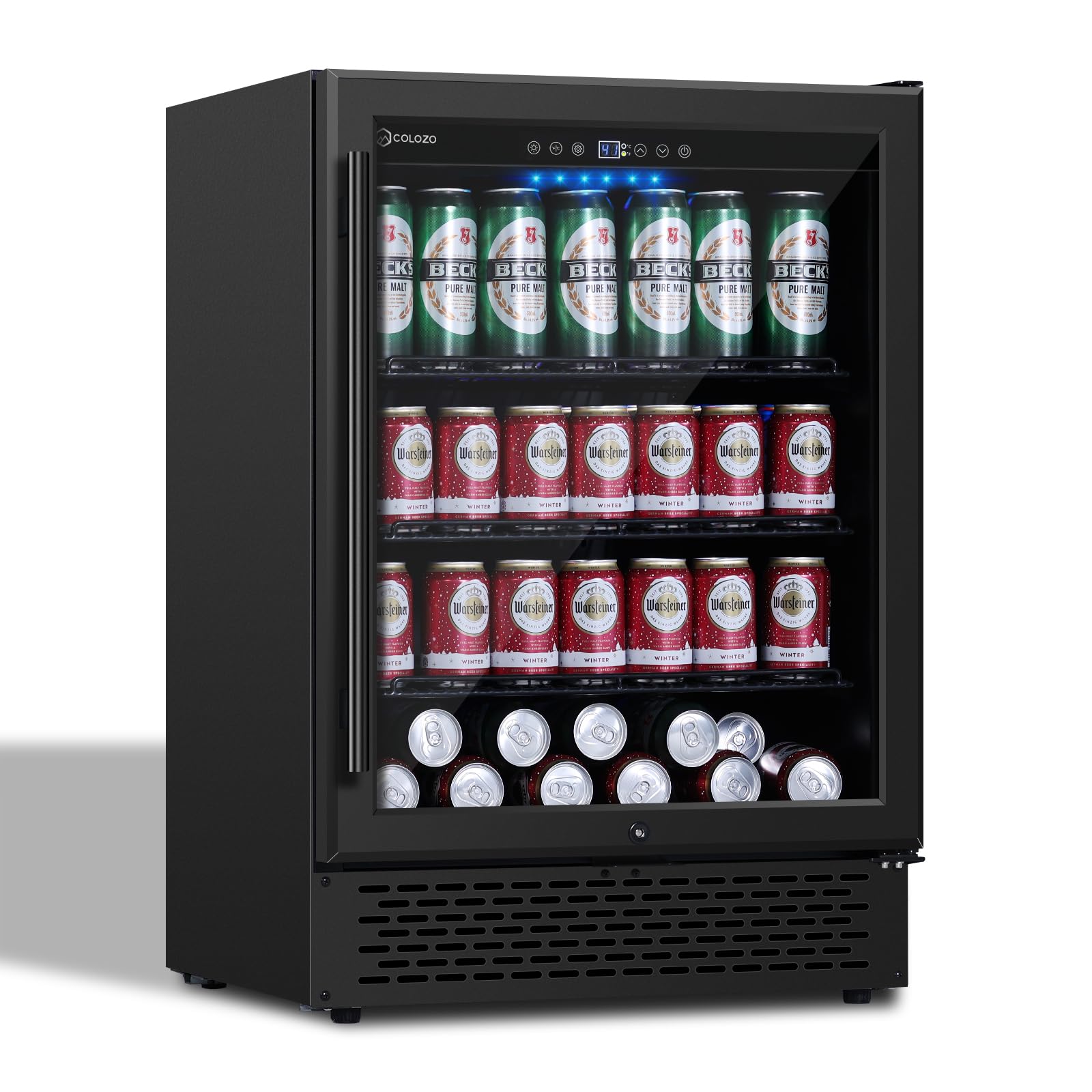COLOZO 24 Inch Black Beverage Refrigerator Under Counter,190 Cans Beverage Fridge with Glass Door&Lock, Built-in/Freestanding Beverage Cooler for Home Bedroom Bar or Office, Low Noise Compressor | Fridge.com