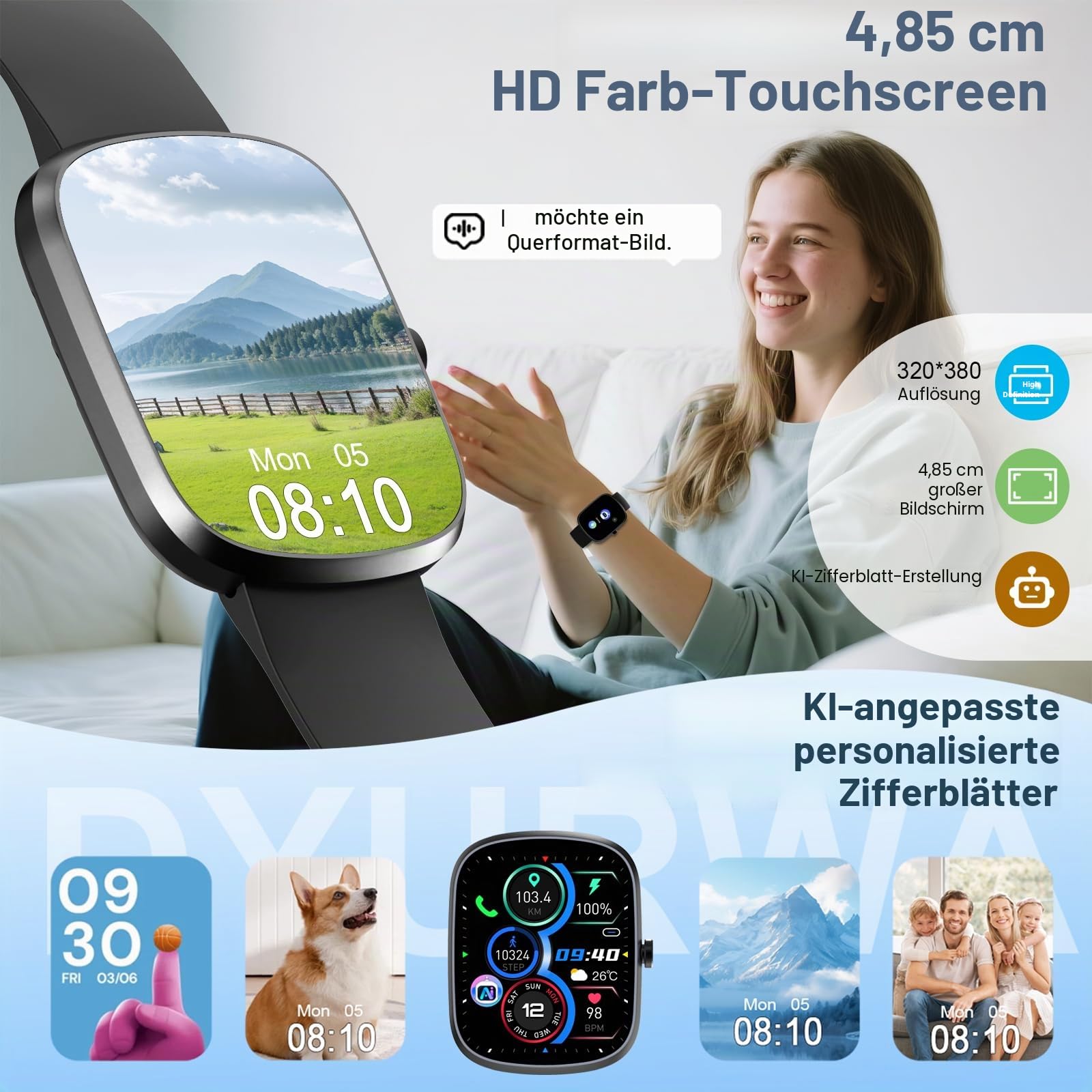Smart Watch IP68 Wasserdicht Sportuhr, Sportuhr für Android iOS