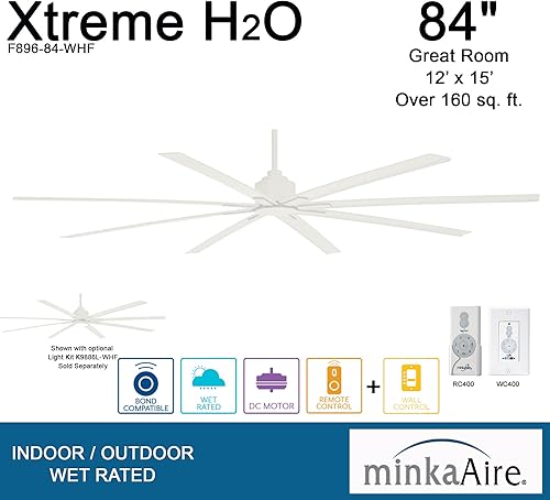 Miniatura 2 de Minka-Aire F896-84-WHF, Xtreme H2O Ventilador de techo de 84 pulgadas, acabado blanco plano con control remoto y control de pared adicional