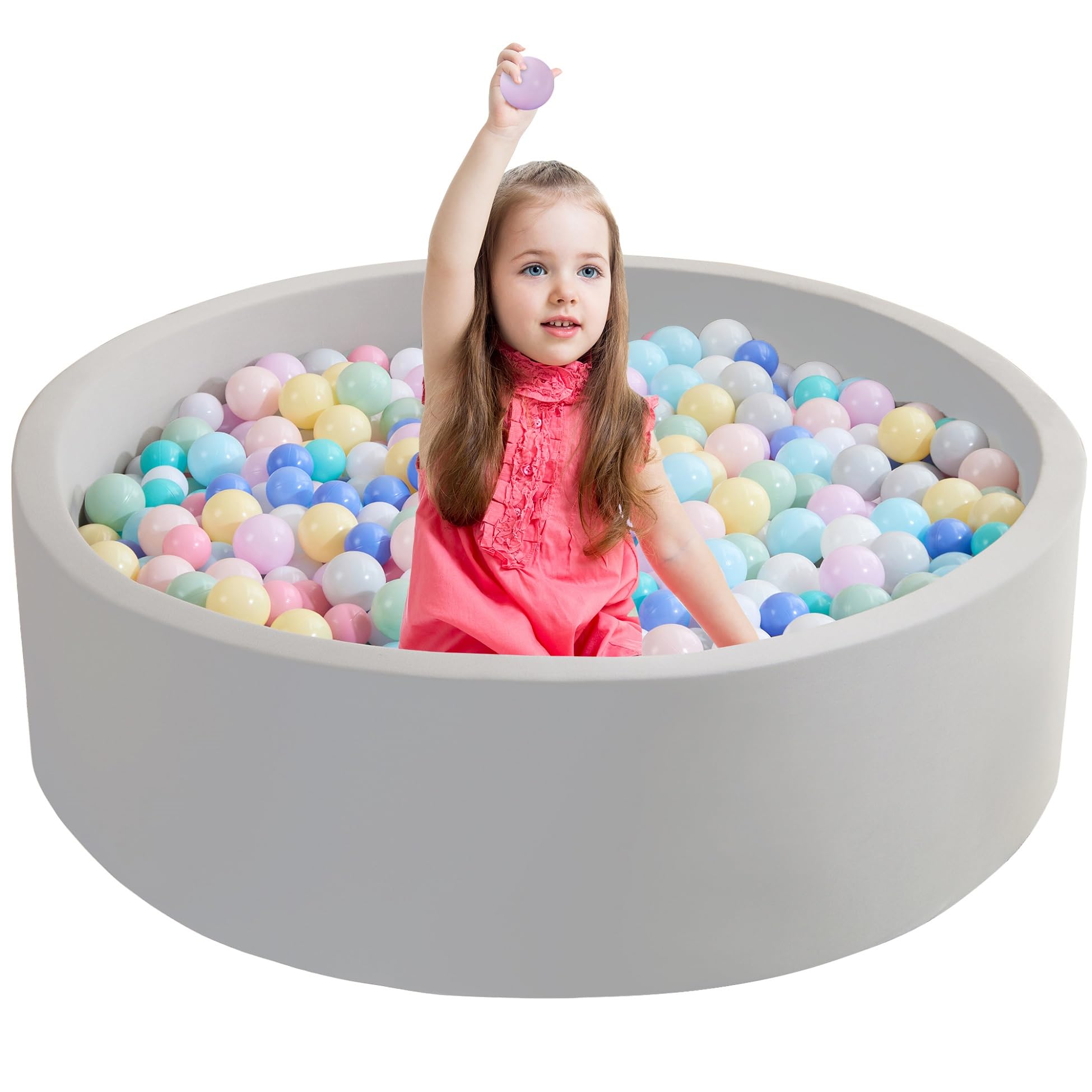 Ball Pit for Toddlers 47.24''x15.75'' Baby Ball Pit Soft Memory Foam Ball Pit Round Lagre Kids Ball Pit Indoor and Outdoor Game Kids Play Ball Pool Ideal Gift for Children (Grey, NO Balls)