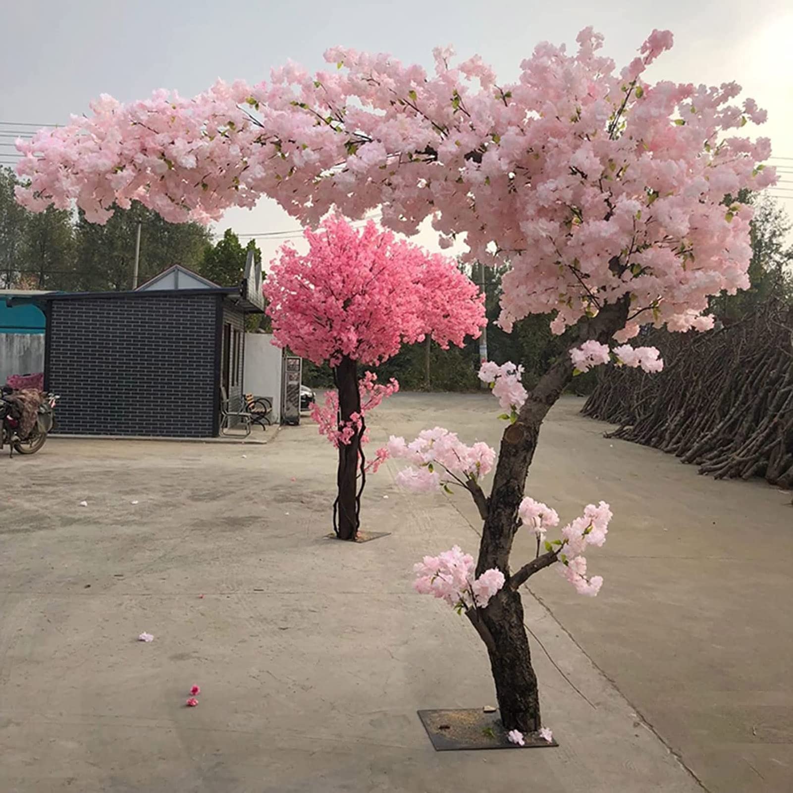 Flores de flor de cerezo artificial para bodas en casa Jardín Decoración de oficina Plantas de seda, árbol grande Flores de vides falsas,Rosado,1.8X1.8M