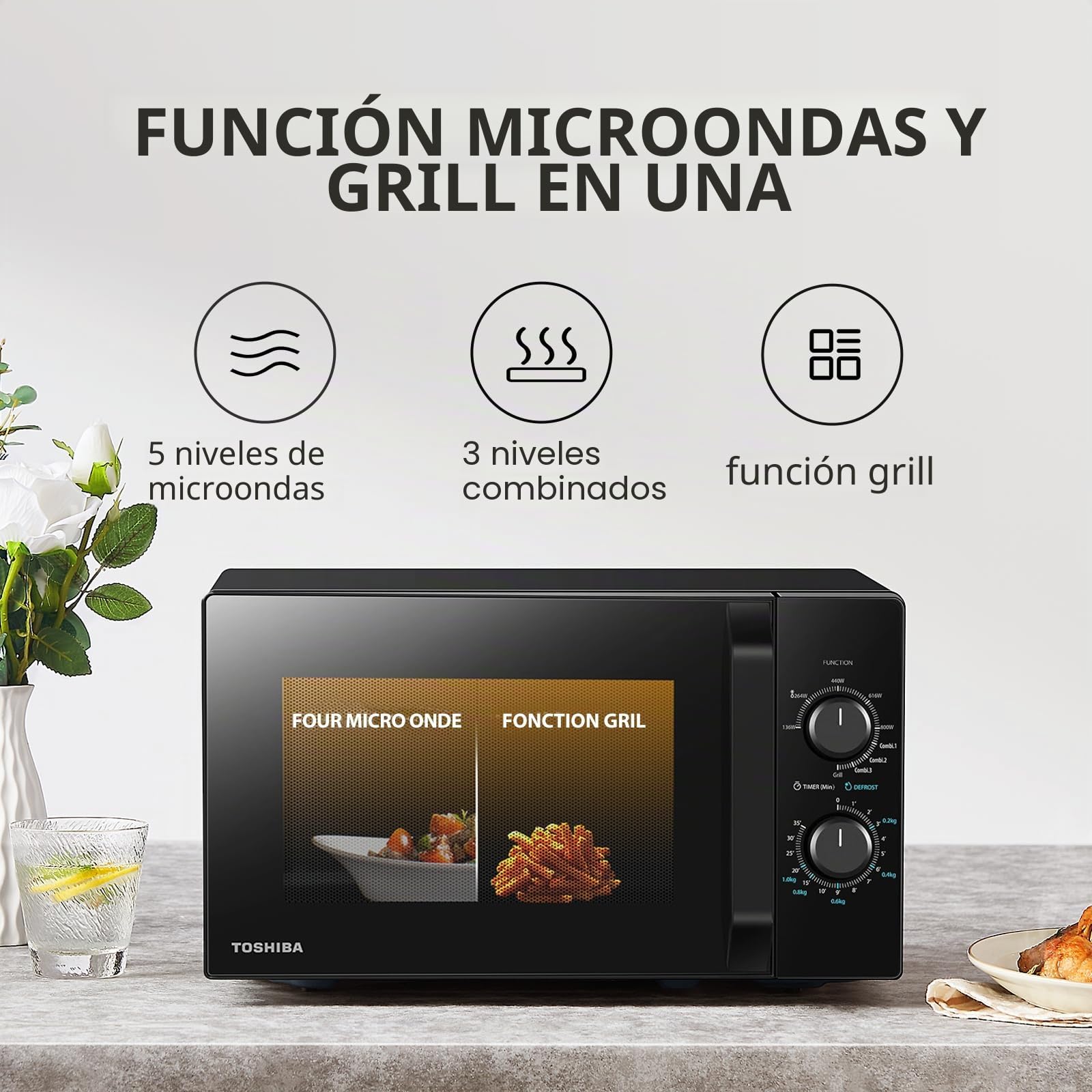 Micro-ondes grill pose libre - TOSHIBA - MW2-MG20P(BK) - Noir - 20L - 800W - Grill 1000W