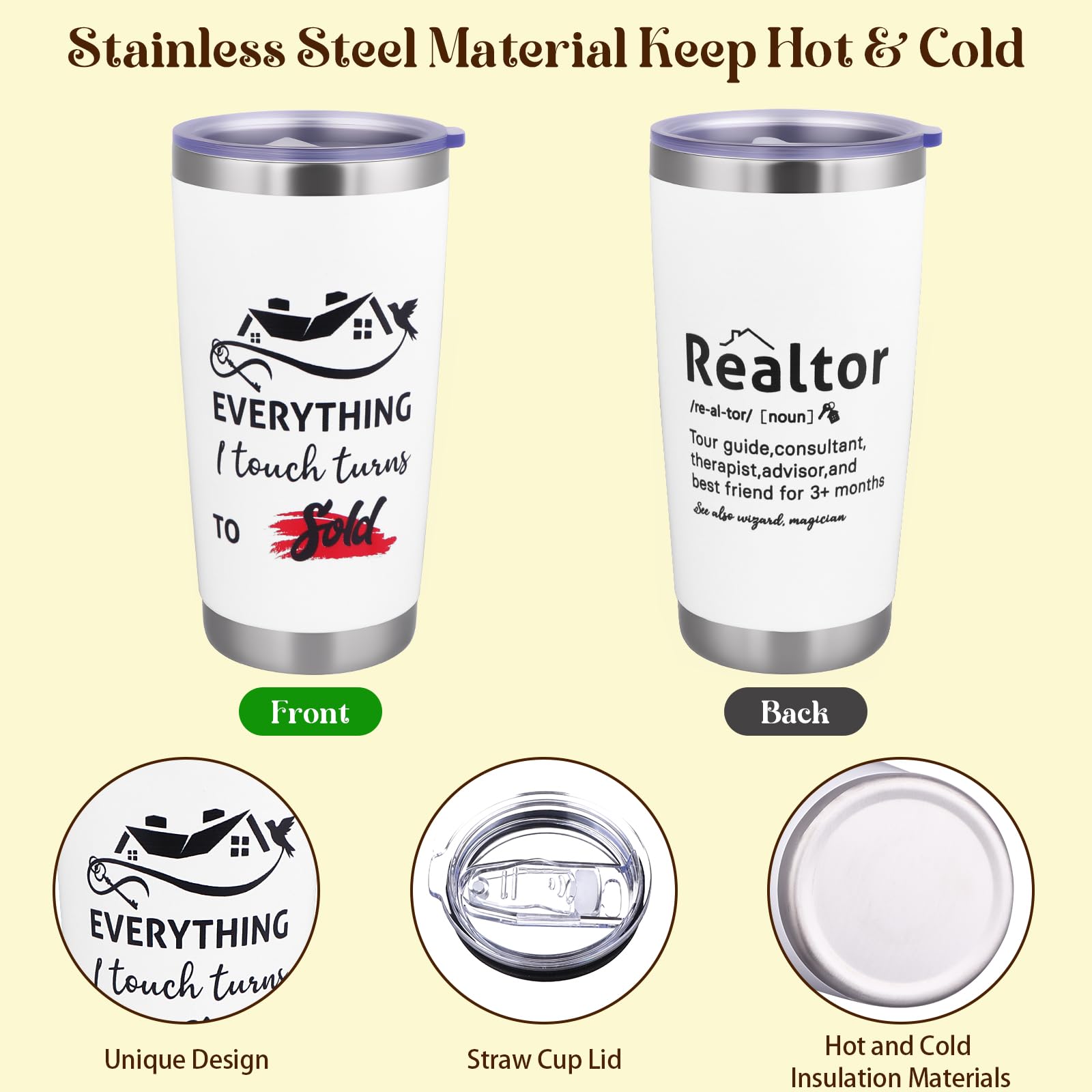 Gift For A Real Estate Agent Tumbler 20oz, Gifts for Realtor, Realtor Journal 140 Pages Notebook, Keychain, Pen, Real Estate Gifts for Women, Closing Gifts For Realtors, Funny Real Estate Presents