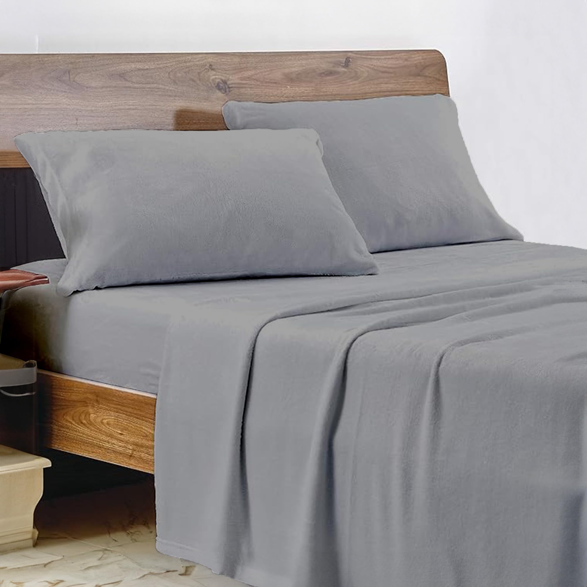 EverSoft Bedding 3PCS Set Flannelette Fitted Sheet Small Double Size 122 x 190 + 30 CM - with 2x Pillow Case Pair 50 x 75CM 100% Brushed Cotton Flannel Extra Deep Fitted Sheet Small Double Bed