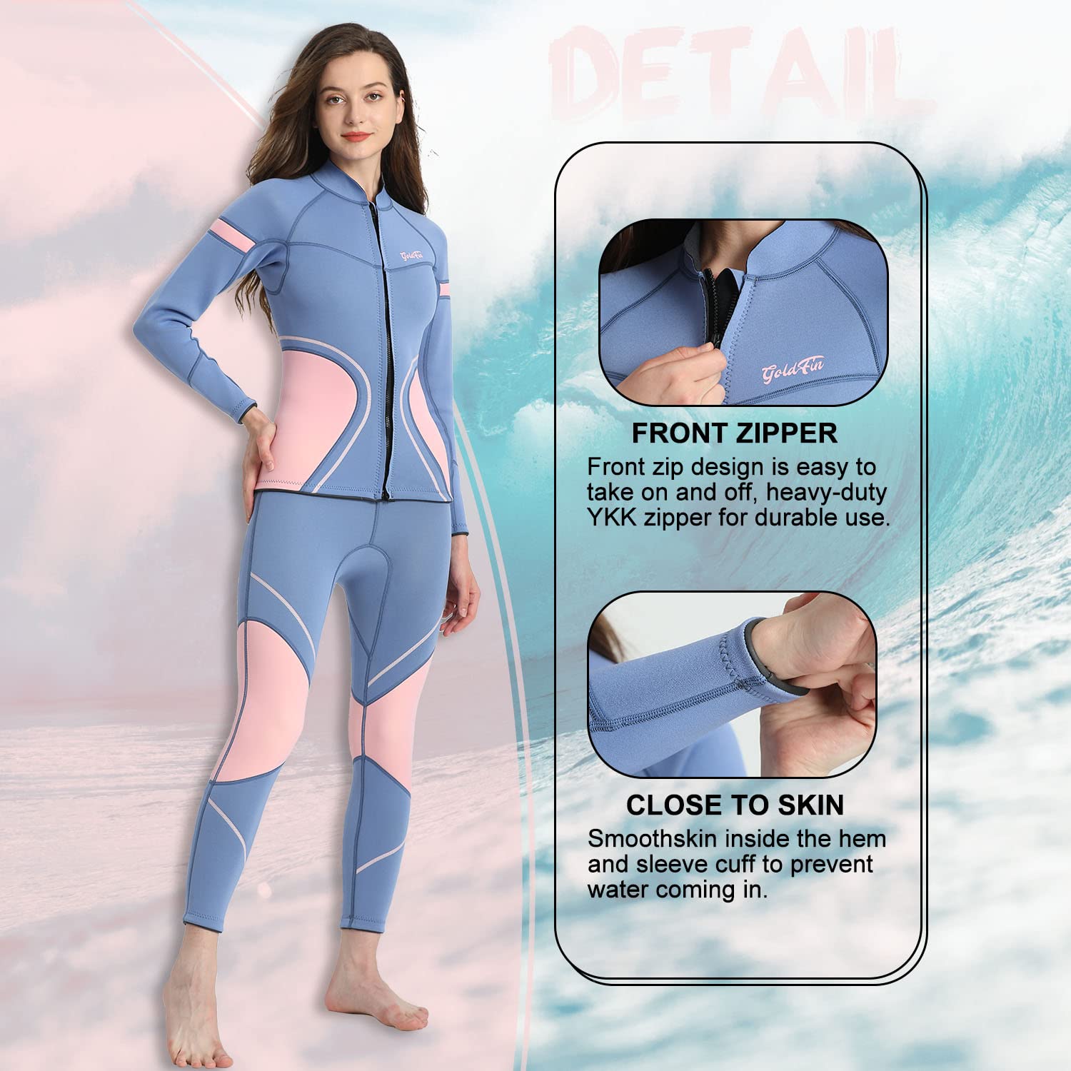 GoldFin Womens Wetsuit Top 2mm Wetsuit Jacket For Diving