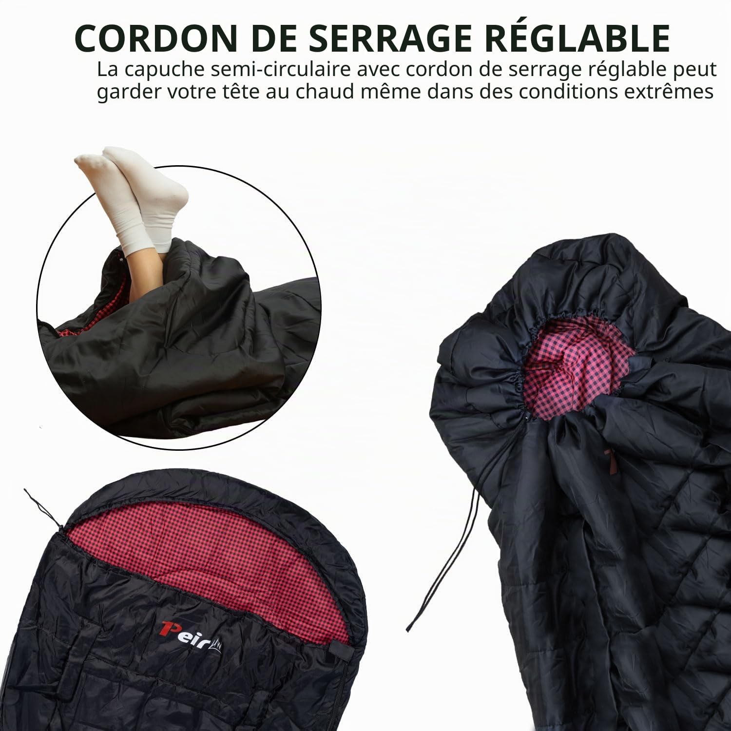 Sacs de couchage pour adultes – Sac de couchage rectangulaire extra large 3 saisons avec oreiller et sac de transport, 300 g/m² en coton imperméable, sac de couchage de camping pour intérieur