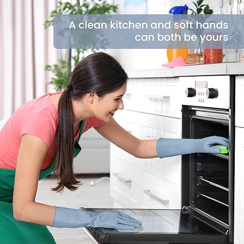 Miniatura 6 de Guantes de limpieza de goma para lavavajillas, 4 pares de guantes de cocina reutilizables para lavar platos y limpieza del hogar, guantes coloridos