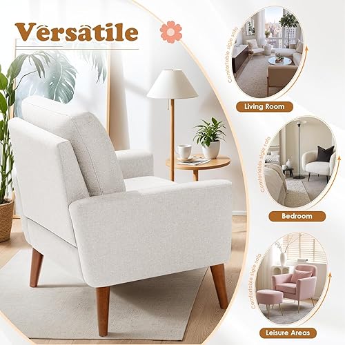 Miniatura 5 de JUMMICO Silla decorativa de mediados de siglo, silla de lectura moderna de tela, silla de sala de estar, sillón cómodo y esponjoso con patas de