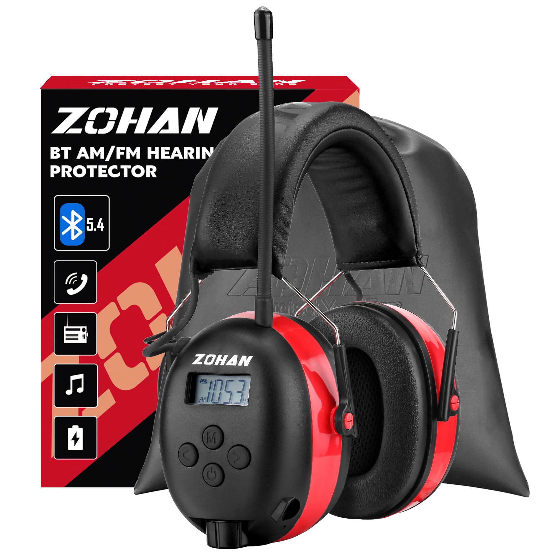 ZOHAN 033 Bluetooth AM/FM Radio Headphones with 2000mAh Rechargeable Battery,25dB NRR Noise Reduction Safety Earmuffs