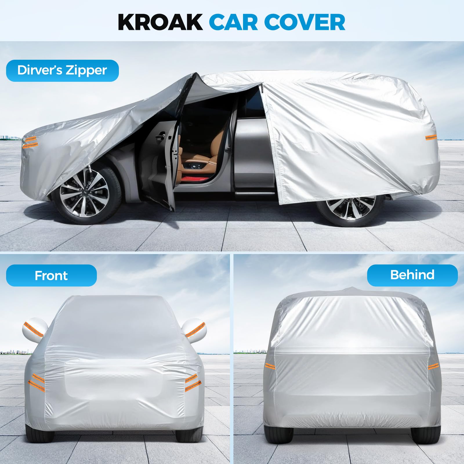 Tsumbay 190T Car Cover Waterproof All Weather Outdoor Full Exterior Cover with Door Zipper Storage Bag Rain Hail — view 4