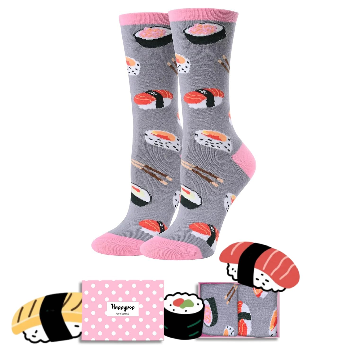 HAPPYPOP Funny Socks for Women - Donut Popcorn Sushi Gifts, Taco Pizza Pickle Socks