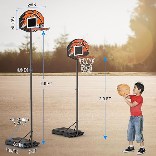 Miniatura 2 de Aro de baloncesto para niños, aro de baloncesto ajustable de 2.9 a 6.9 pies, para exteriores, tablero trasero de 28 pulgadas, soporte de baloncesto