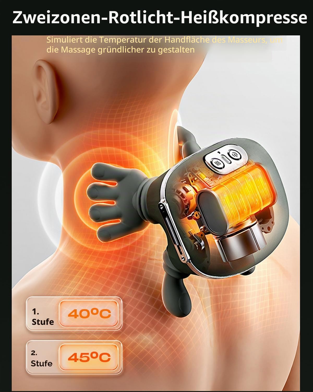 Massierende Hand für Nacken, 4D-Nackenmassagegerät, Rücken- und Halswirbelmassagegerät mit Wärme, Massagegerät, Massagegerät für Nacken und Schultern zum Reisen, Ausruhen, zur Stresslinderung