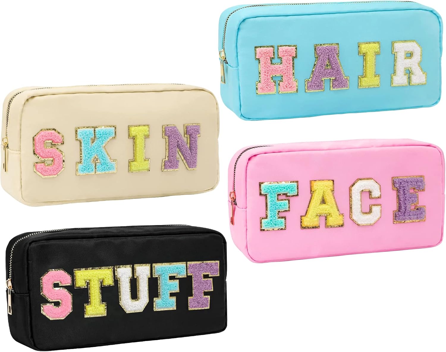 Nylon Waterproof Preppy Make up BagWomen Chenille Letter Portable