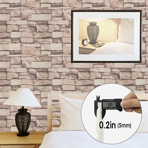 Miniatura 3 de WAPANE Papel tapiz de ladrillo 3D autoadhesivo, extraíble, impermeable, espuma de polietileno, pintable, para sala de estar, cocina, pared de TV y