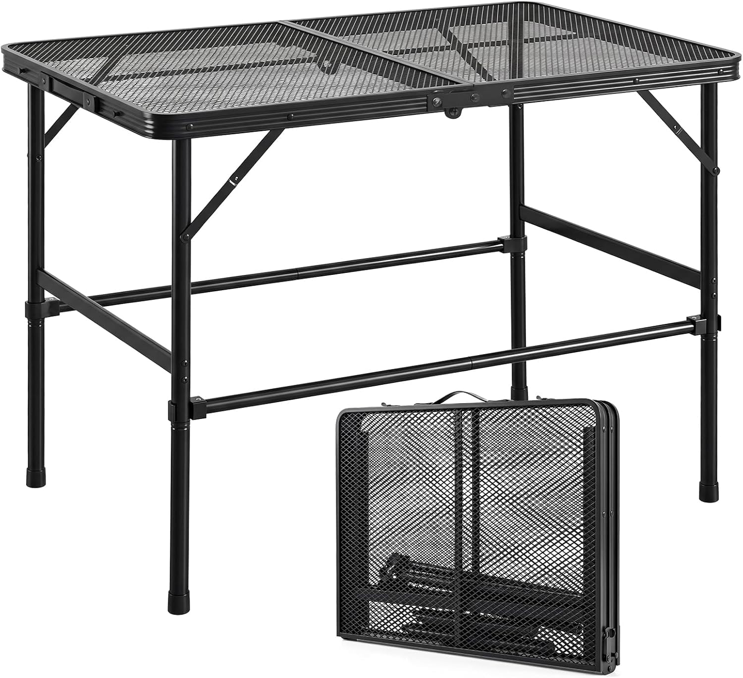 Table Pliante Extérieur 90x60 cm, Table pour Plancha Extérieur et Barbecue Pliable en Métal, Table Camping Légère 3,6 kg, Hauteur Réglable 40,5/65 cm, Charge 45 kg, pour Jardin Terrasse Camping