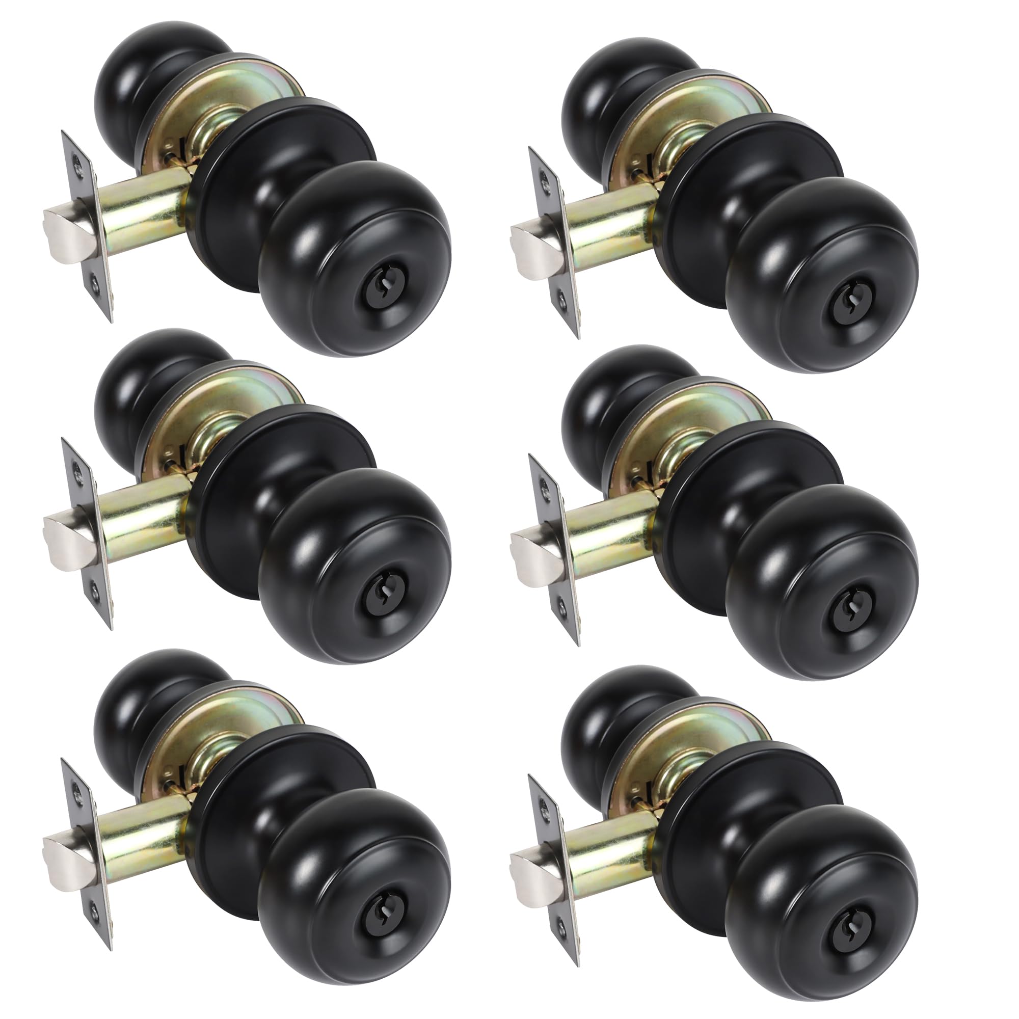 Matte Black Door Knobs with Lock - 6 Pack -1