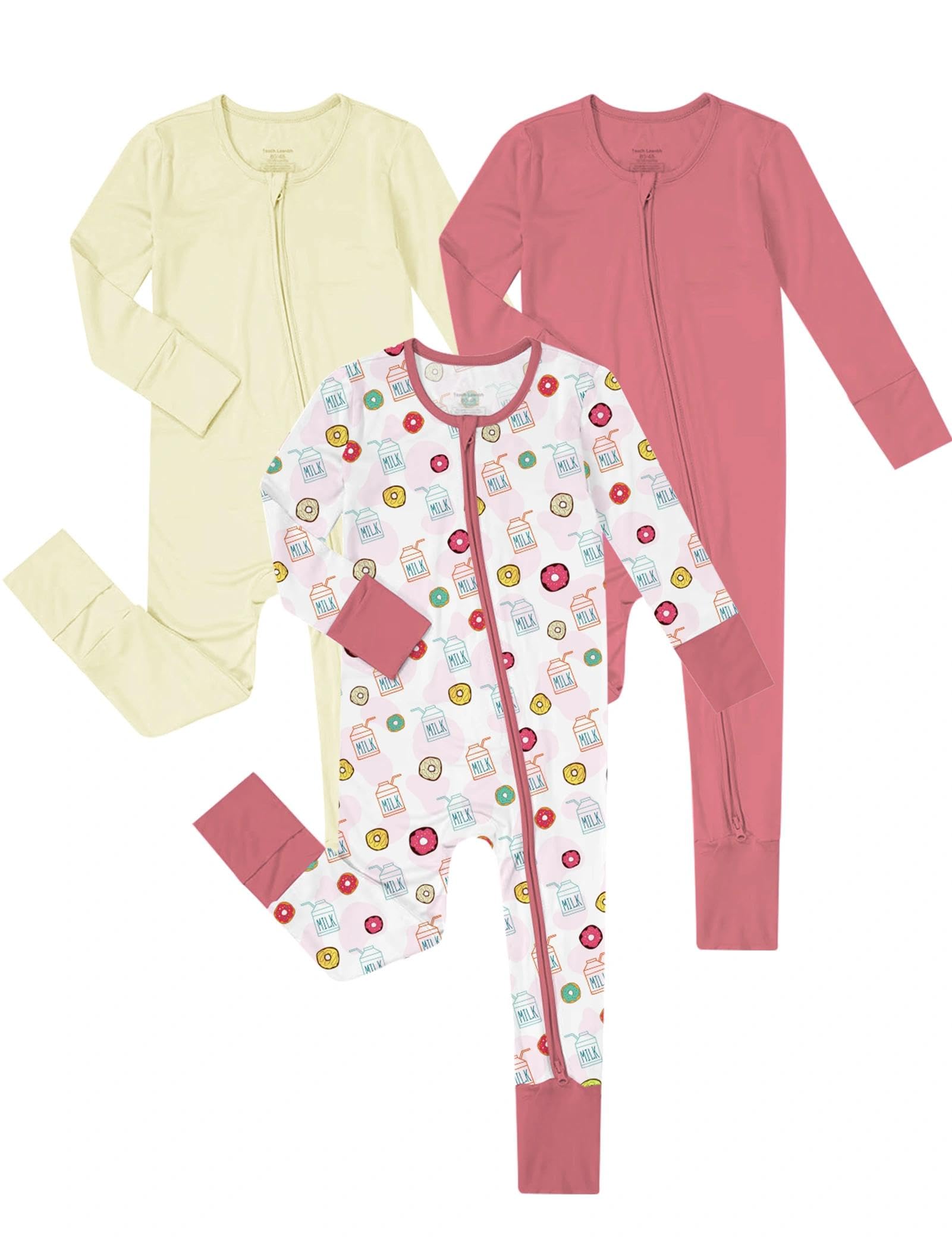 Baby Boys Romper Fold-Over Footies and Mitten Pajamas Long Sleeve Sleeper Newborn Girl Footless Clothes 3-Packs