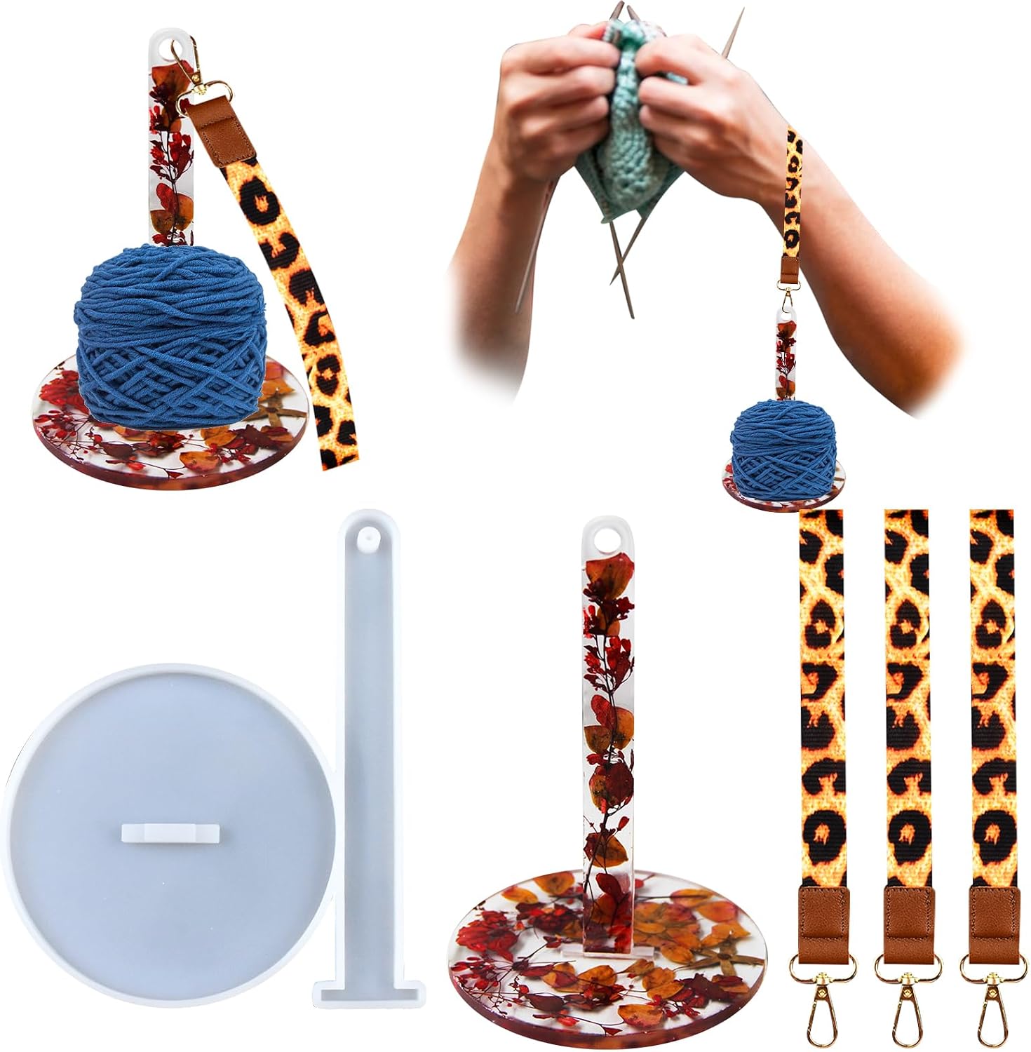 Portable Wrist Yarn Holder Resin Silicone Mold Yarn Ball Spinner Epoxy Casting Mold with 3Pcs Wristband Keychains for DIY Craft Knitting Lovers Yarn Organizer Storage Knitting Supplies