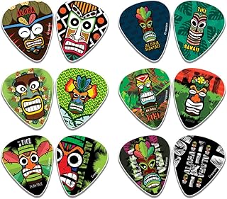 Creanoso Aloha Tiki Art Design Guitar Picks (12-Pack) - Cool Music Gifts & Guitar Accessories for Unisex Musicians, Men & Women Professionals â€“ Great Rewards Token for Music Lovers & Guitarists