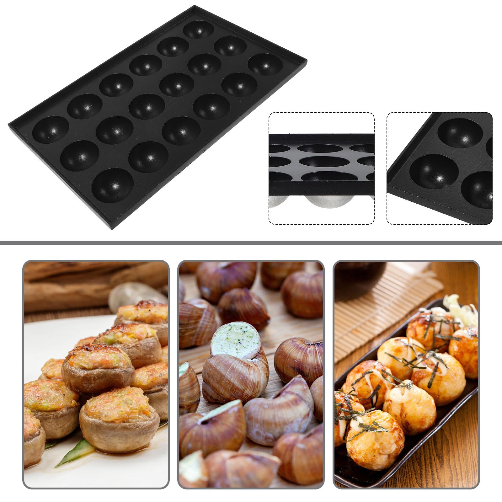 FOMIYES Bandeja para Hornear Albóndigas de Pulpo, Placa para Hornear, 33x20cm, Aluminio, Negro, Liberación Fácil, Calentamiento Rápido y Uniforme, Estilo Japonés, para Reuniones