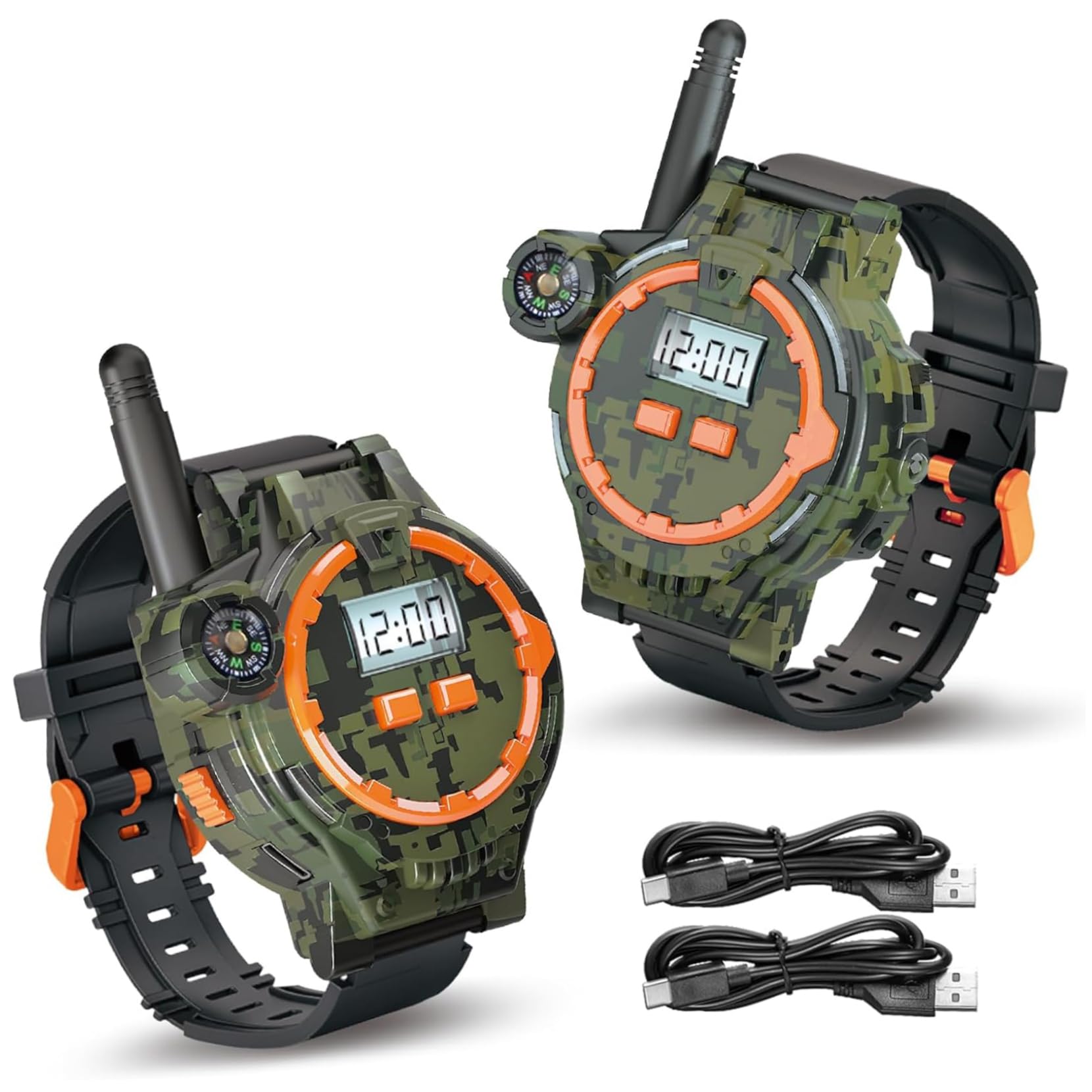Rechargeable Walkie Talkies, Two-Way Radio Walky Talky with Compass, Flashlight and Adjustable Time＆date, Portable Camping Gear for Kids