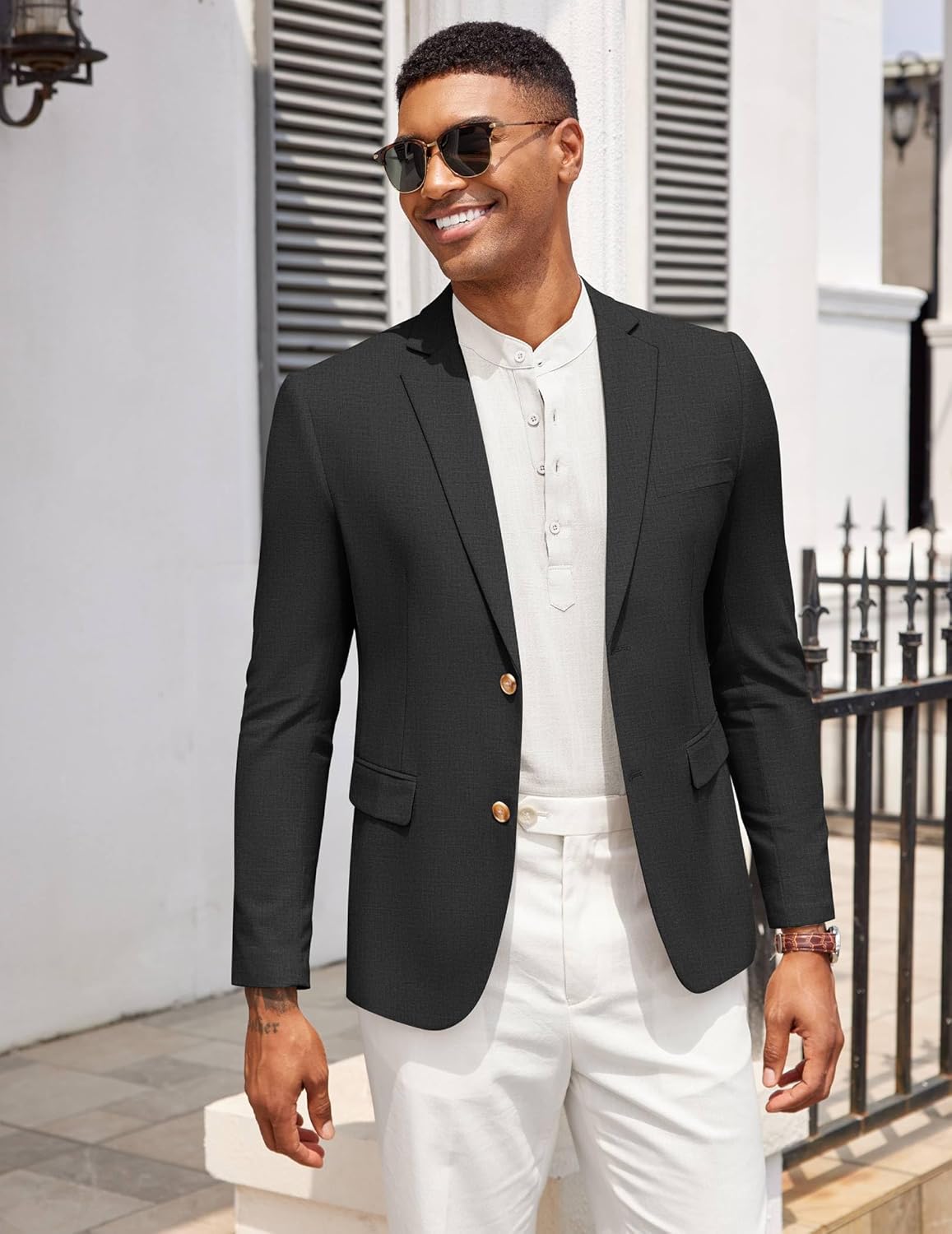 COOFANDY Mens Casual Cotton Linen Blazer Lightweight Linen Sport Coat Two Button Suit Jacket - Image 3