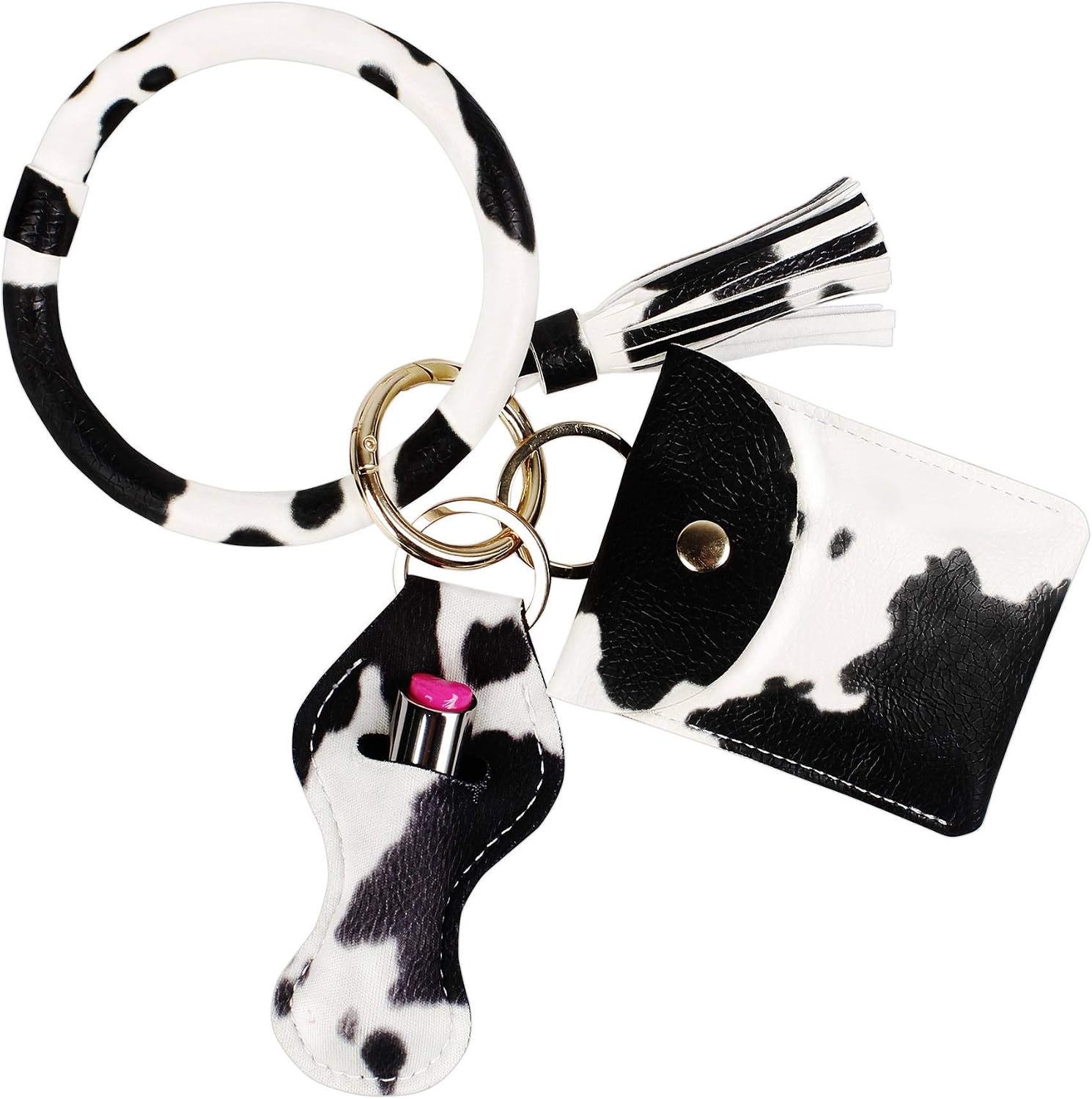 BIHRTC PU Leather Wristlet Wallet Bracelet Tassel with Neoprene Charpstick Holder Keychain Bangle Key Ring Arm House Car Key Ring Holder Wallet Bracelet for Women Girls
