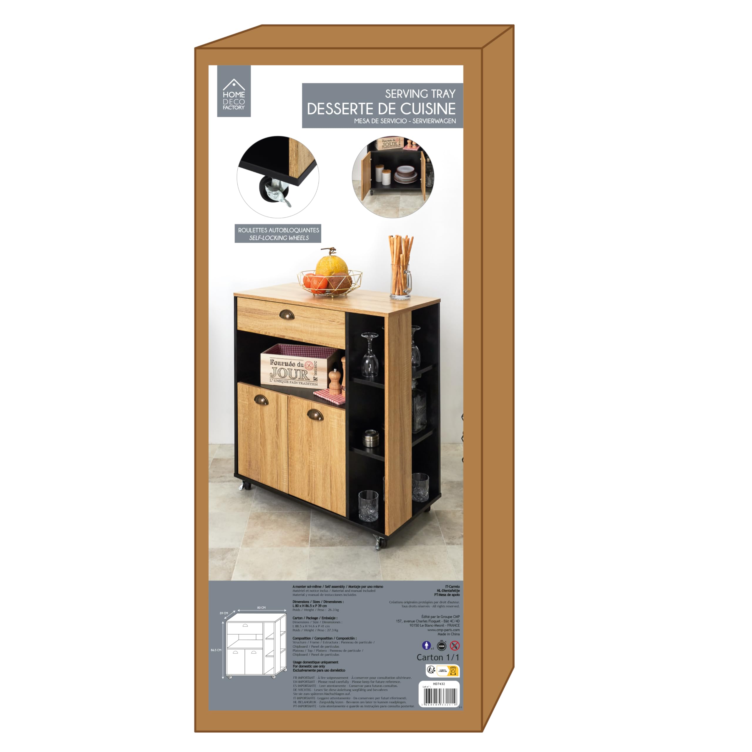 HOME DECO FACTORY Seifenspender Keramik Soft-Touch Schwarz | Küchenwagen, Holz, Mehrzweckaufbewahrung, auf Rollen, für Küche und Esszimmer, großes Modell, schwarz