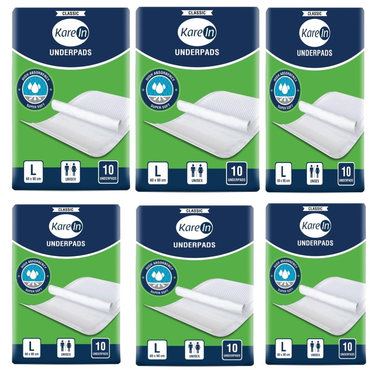 KareIn Classic Underpads, Large, 60 x 90 Cm, Superior Absorbency, Leak Proof, Pack of 6,60 Count (B0CNVW5ZLD) Amazon Price History, Amazon Price Tracker