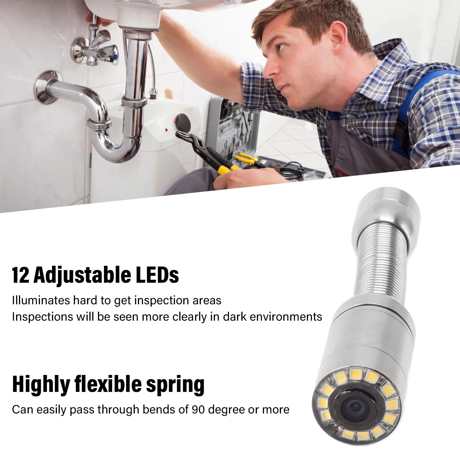Socobeta Testa della Telecamera per Ispezione Fognature IP68 da 23 Mm 12 Luci a LED Filettatura da 15 Mm per Endoscopio di Scarico del Tubo