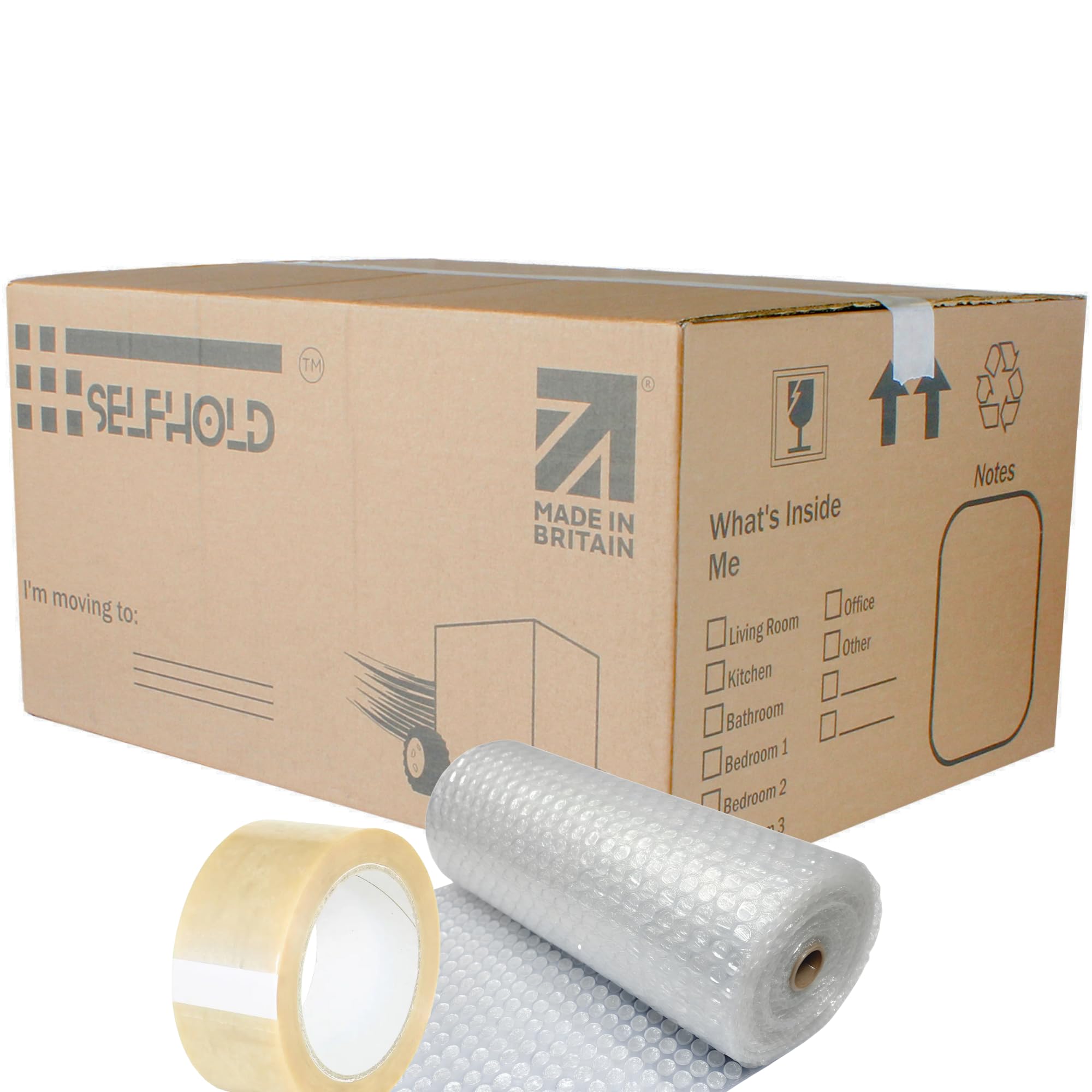 Selfhold Brown 20 Cardboard Moving House Boxes Large Kit (24" X 12" X 8") For Storage, Shipping And Moving House With Free Bubble Wrap+Tape | Made In Britain