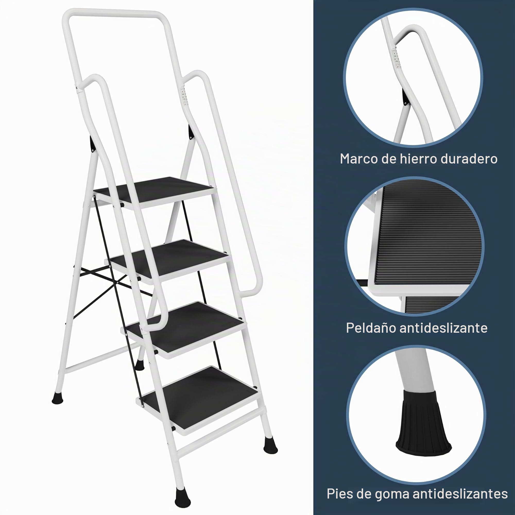 Home Vida 4 Escalera con pasamanos de Seguridad Plegable de Seguridad Antideslizante Mate Seguro Heavy Duty