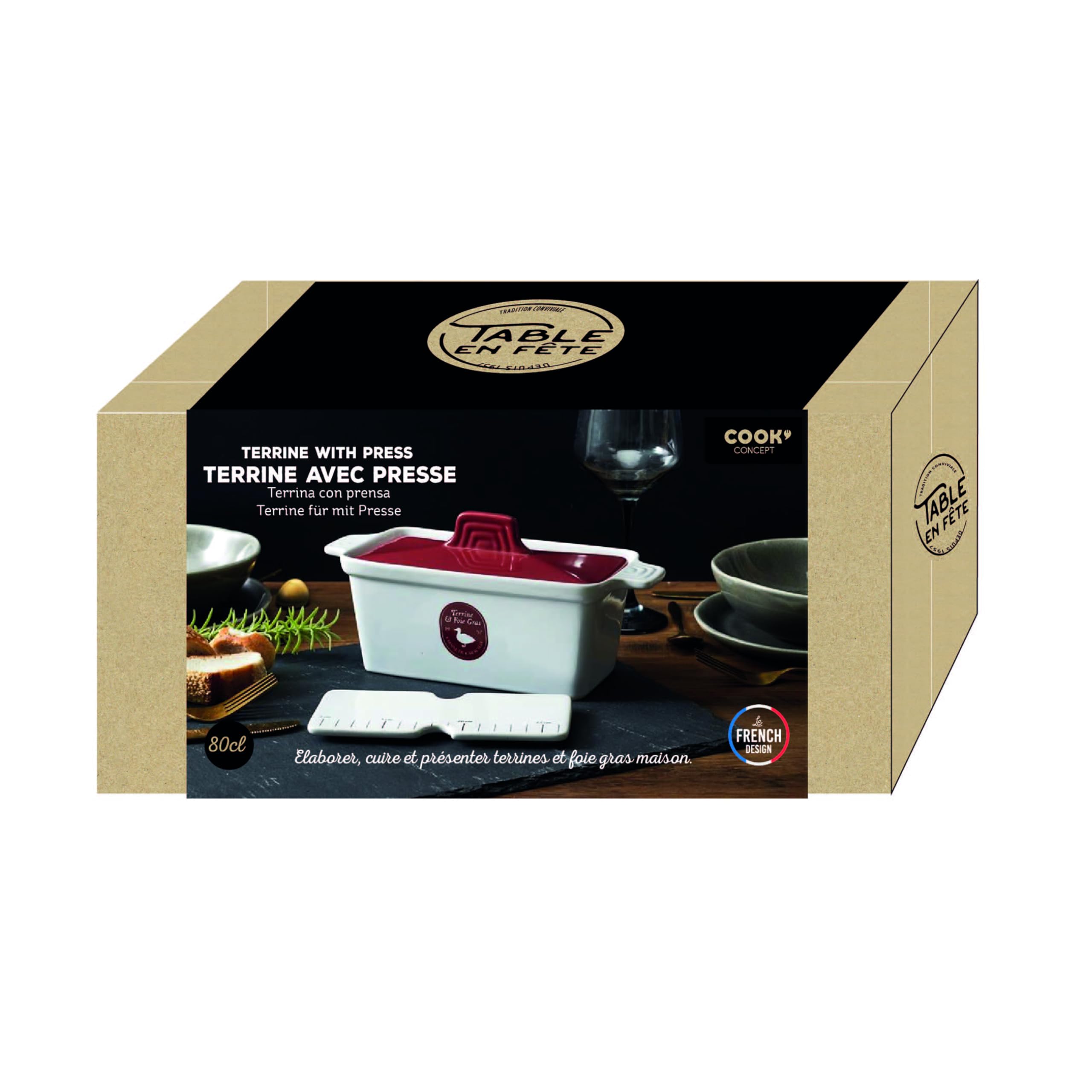 Saveur et Degustation KC2301 - Vaschetta per foie gras in ceramica con pressa, 25,5 x 11 x 27 cm, colori assortiti