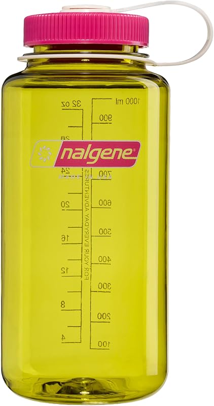 Nalgene Botella de agua de boca ancha de 32 oz, Thrill & Motion, escarola con morado fucsia | Material libre de BPA.