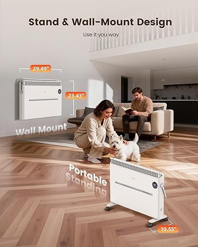 Miniatura 2 de Calentador de espacio, calentador de panel de convección silencioso para uso en interiores, calentador eléctrico montado en la pared o de pie con