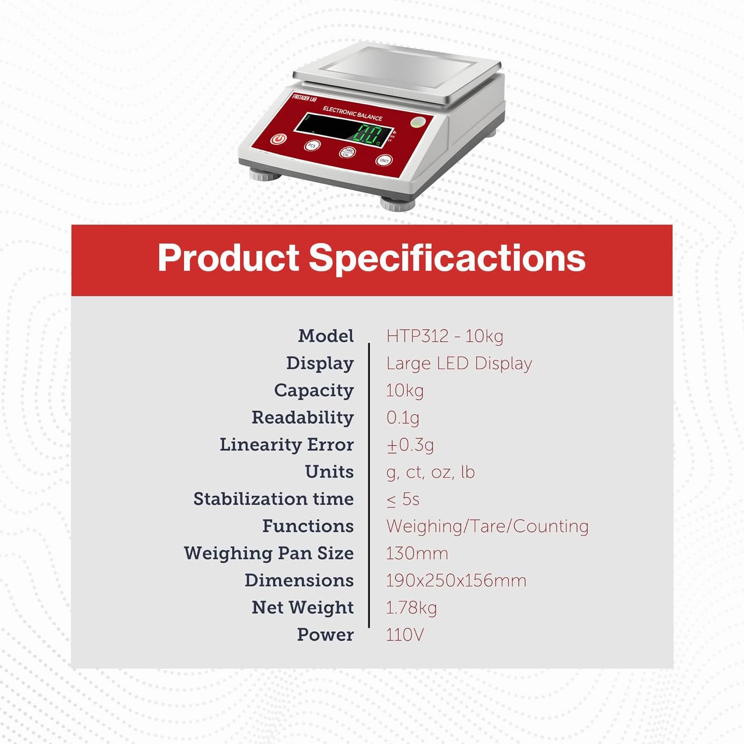 Fristaden Lab Bilancia di precisione per uso professionale, bilancia scientifica digitale con centigrammi (10 kg x 0,1 g (certificato di calibrazione))