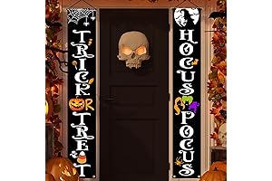 Black Halloween Decorations for Door - Trick or Treat/Hocus Pocus Porch Banners,...