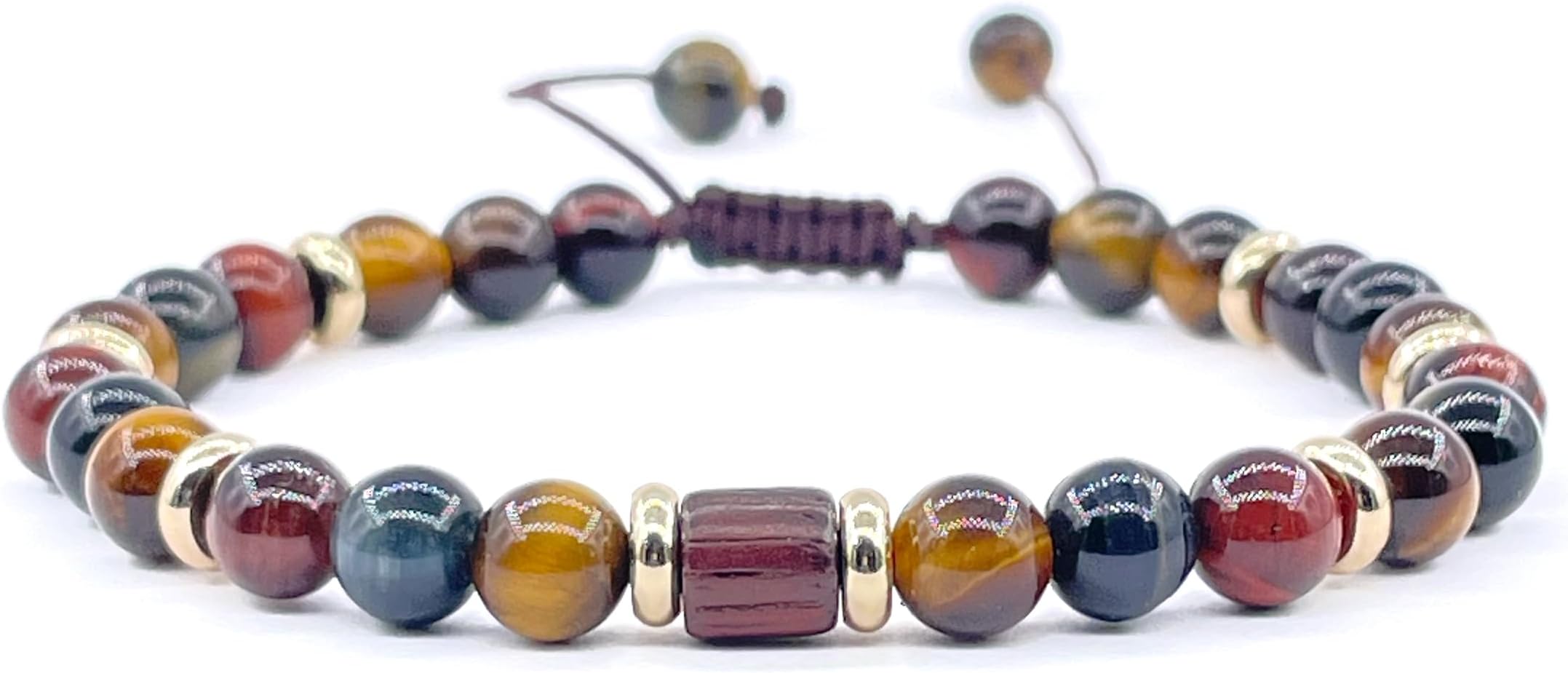 Handmade Men's Bracelet with Three-Tone Tiger Eye Stones - Adjustable Sliding Knot Closure